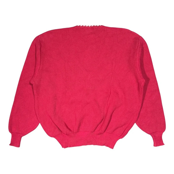 Vintage 80s Celine Candycane Xmas Monogram Red Cardigan Sweater Womens Medium - Picture 2 of 12